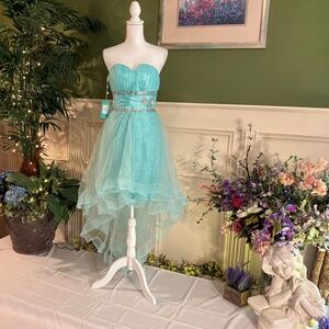 Hi low Aqua mint teal organza prom party dress